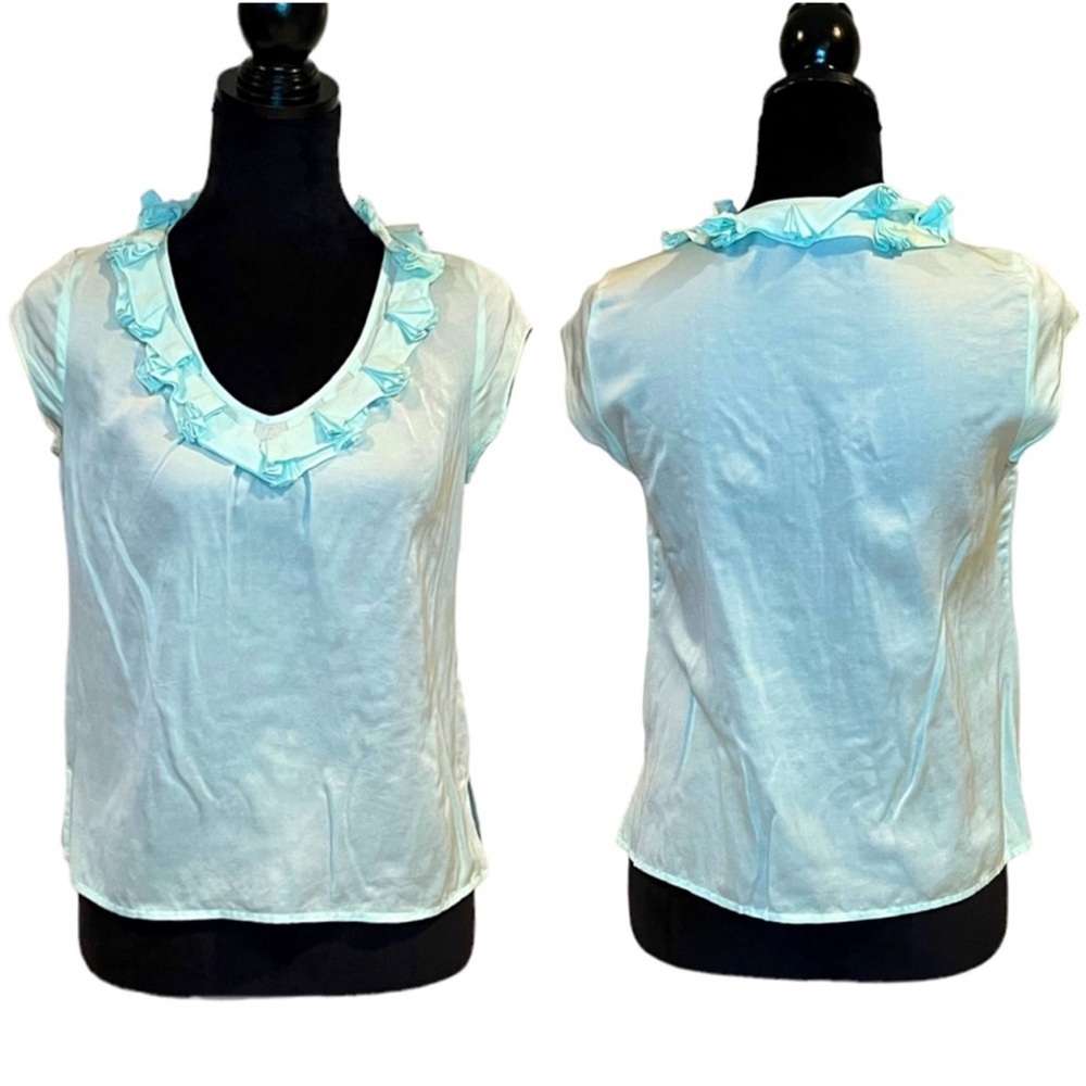 Talbots Tiffany Blue Ruffled Top - Picture 4 of 8